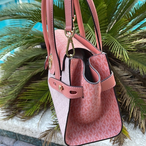 Michael Kors Carmen Medium Logo and Faux Leather Belted Satchel - Picture 3 of 16